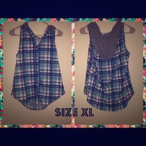 Sleeveless flannel with hood